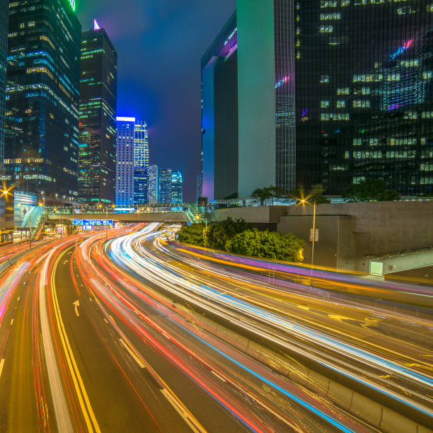 istock Modern city at night, Hong Kong, China 970820048
