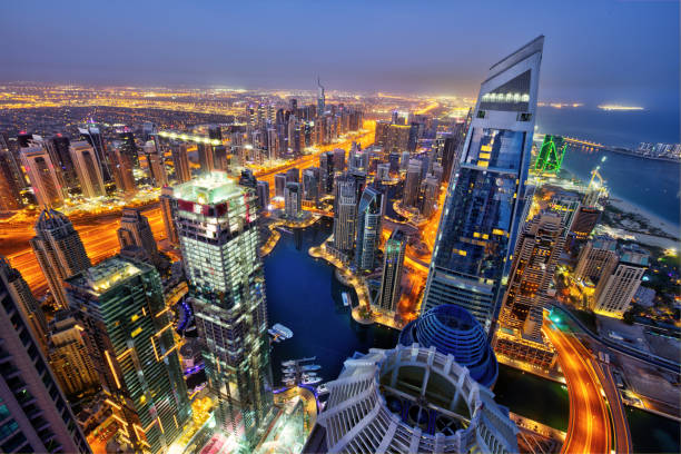 istock Bird´s eye view of Dubai skyscrapers during sunset 970820126