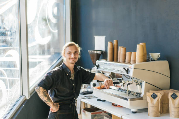 istock Barista brewing coffee with coffee machine 970829008