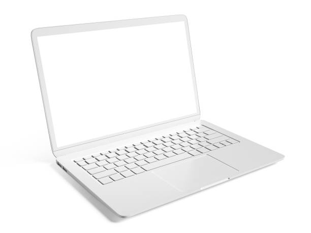 istock Blank white laptop with copy space isolated on white background 970829898