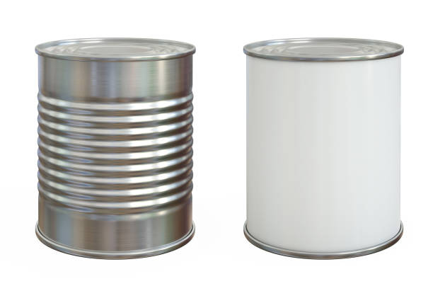 lo stagno può prendere in giro, la lattina di alluminio e lo spazio di copia vuoto possono essere isolati su sfondo bianco - can canned food container cylinder foto e immagini stock