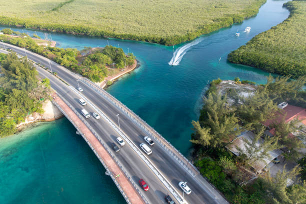 Cancun aerial view of nichupte lagoon
