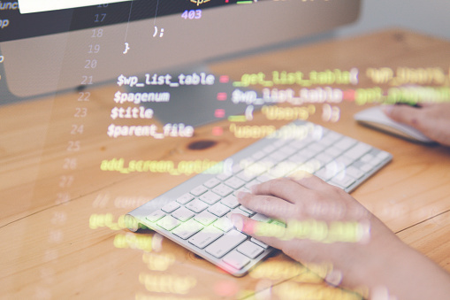 Hand Of Programmer Is Coding With Computer Stock Photo - Download Image ...
