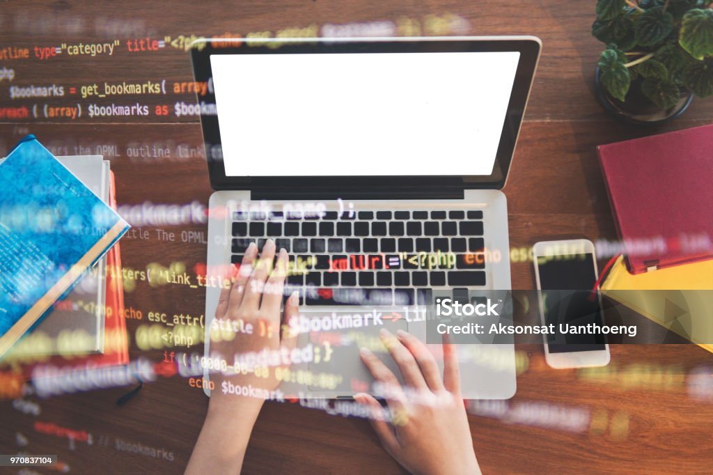 Hand Of Programmer Is Coding With Computer Stock Photo - Download Image ...