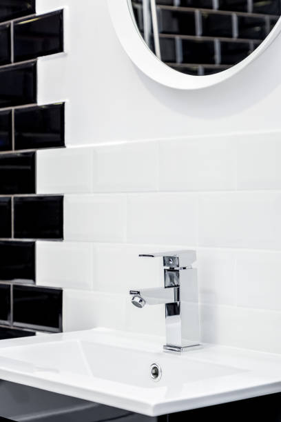 istock Washbasin and modern brick tiles 970839864