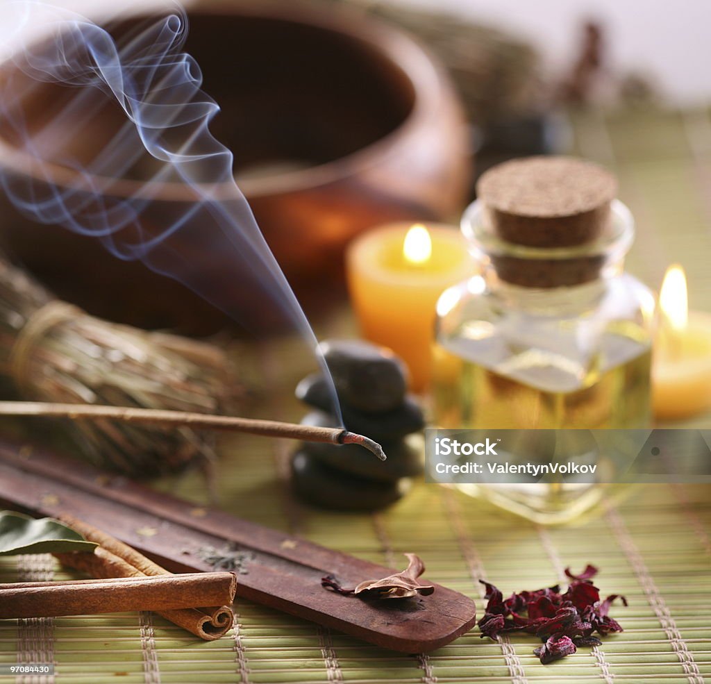 Still Life with aroma sticks in the spa salon.  Alternative Lifestyle Stock Photo