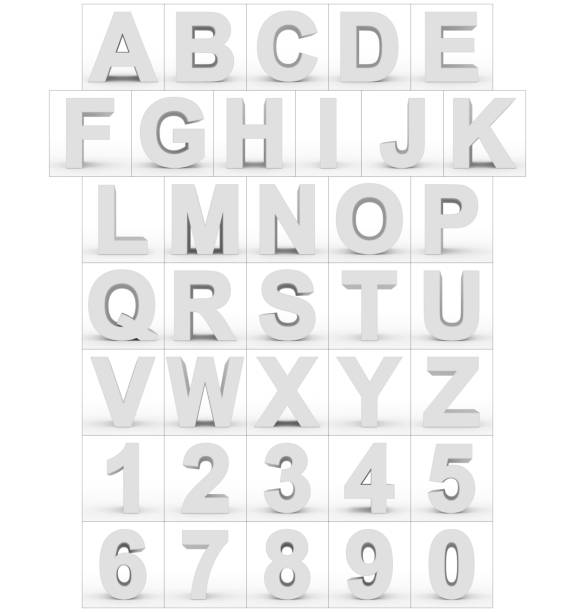 letters and numbers 3d white isolated on white