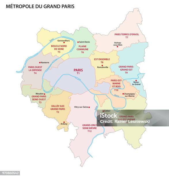 Metropolis Of Greater Paris Administrative And Political Map France Stock Illustration - Download Image Now