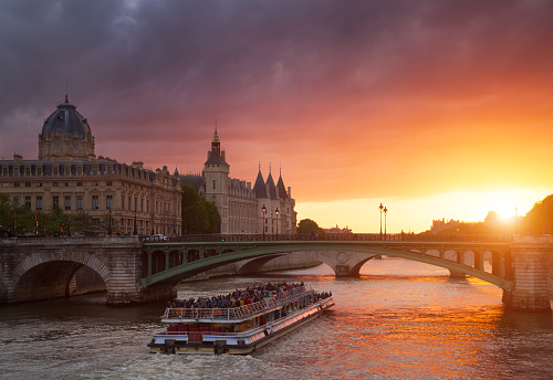 Seine river in Paris with boat