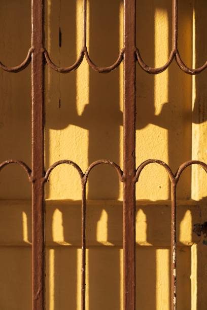istock Window fence with yellow background 970863548