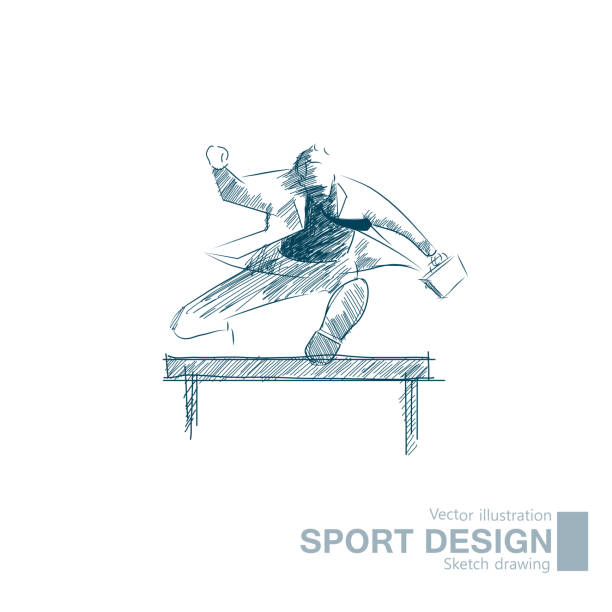 ilustraciones, imágenes clip art, dibujos animados e iconos de stock de empresario de deporte de vector dibujado del cañizo - hurdling hurdle running track event