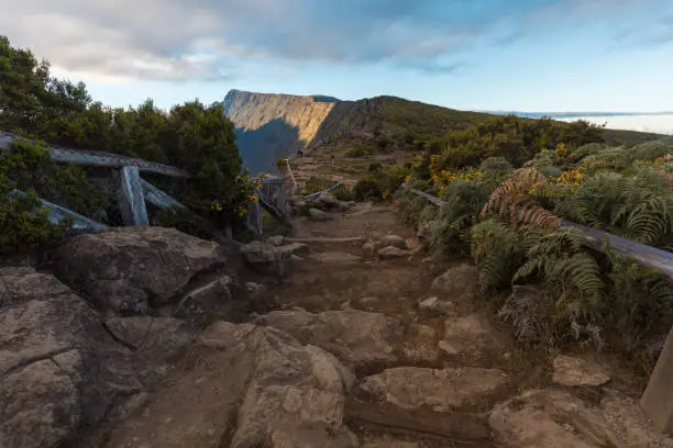 Cloudy day over the Piton des Neiges at Maido poin in Saint-Paul, Reunion Island