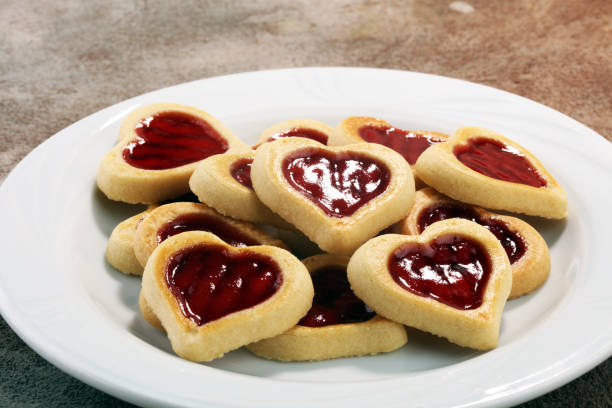 istock Heart shaped Valentines Day cookies with jam. Shaped biscuit cookie 970896236