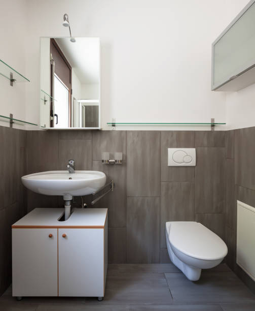 istock Front view bathroom with sink and toilet 970902542