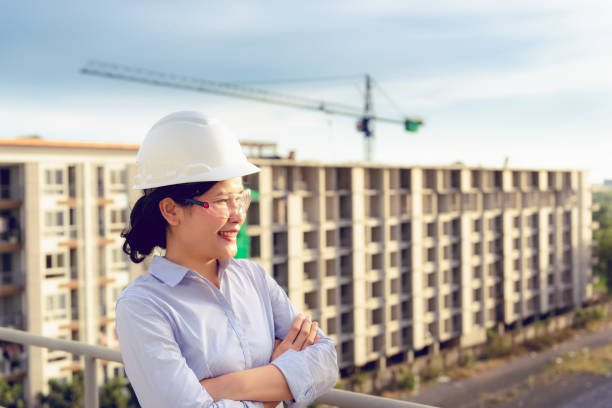 istock Portrait of engineer woman supervising civil construction work 970903374