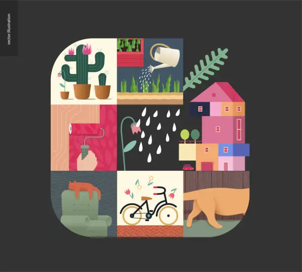 Vector illustration of Simple things - home composition on black background