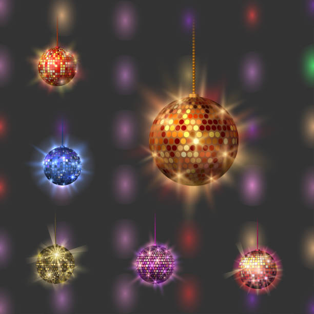 disco ball discotheque muzyka impreza nocna klub taneczny sprzęt wektor ilustracja - disco ball sunbeam evening ball design stock illustrations