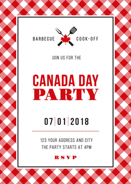 kanada dzień bbq party zaproszenie - canada american flag canadian culture usa stock illustrations