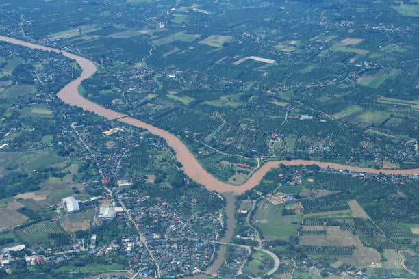 istock River of Thailand in top view from the plane. 970925064
