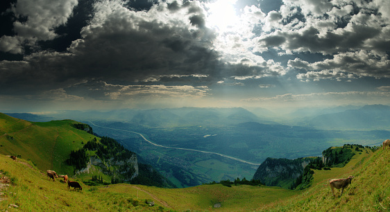 View from the Hoher Kasten ridge walk in the Alpstein area of East Switzerland