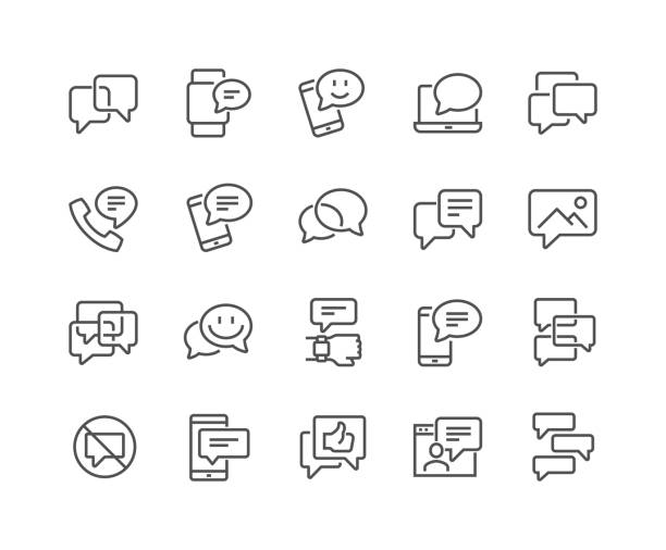 ilustraciones, imágenes clip art, dibujos animados e iconos de stock de línea de los iconos de mensajes - frases emo
