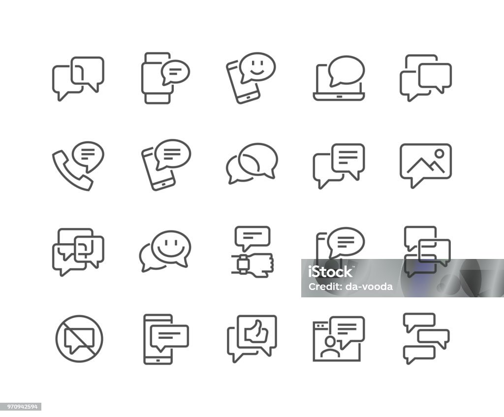 Line Messages Icons Simple Set of Message Related Vector Line Icons. Contains such Icons as Conversation, SMS, Notification, Group Chat and more. Editable Stroke. 48x48 Pixel Perfect. Icon Symbol stock vector
