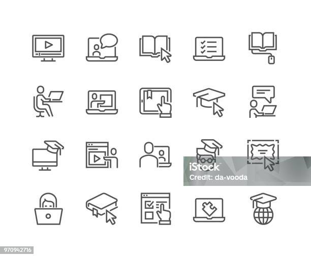 Line Online Education Icons Stock Illustration - Download Image Now - Icon Symbol, Education, Learning