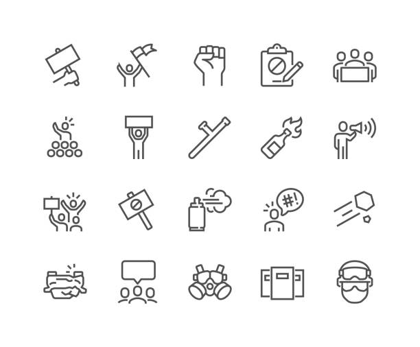 Line Protest Icons Simple Set of Protest Related Vector Line Icons. Contains such Icons as Petition, Police Forces, Riot, Strike and more. Editable Stroke. 48x48 Pixel Perfect. insurrection stock illustrations