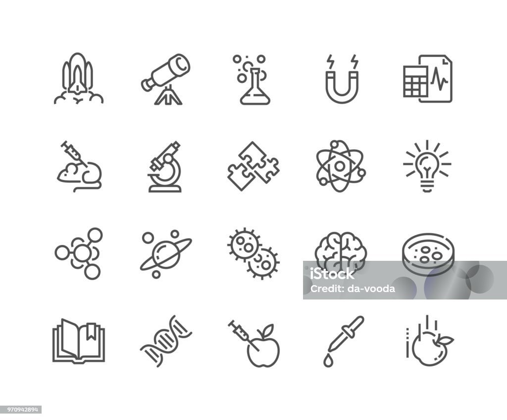 Line Science Icons Simple Set of Science Related Vector Line Icons. Contains such Icons as Biology, Astronomy, Physics, Science Test, Lab and more. Editable Stroke. 48x48 Pixel Perfect. Icon Symbol stock vector