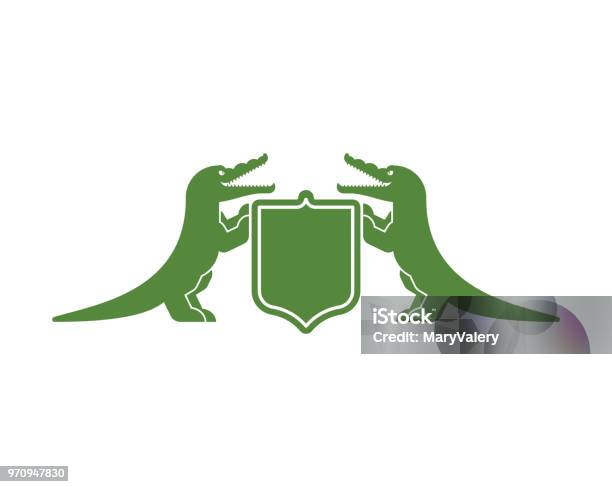 Krokodil Und Schild Heraldische Symbol Königliche Alligator Für Wappen Vektorillustration Stock Vektor Art und mehr Bilder von Alligator