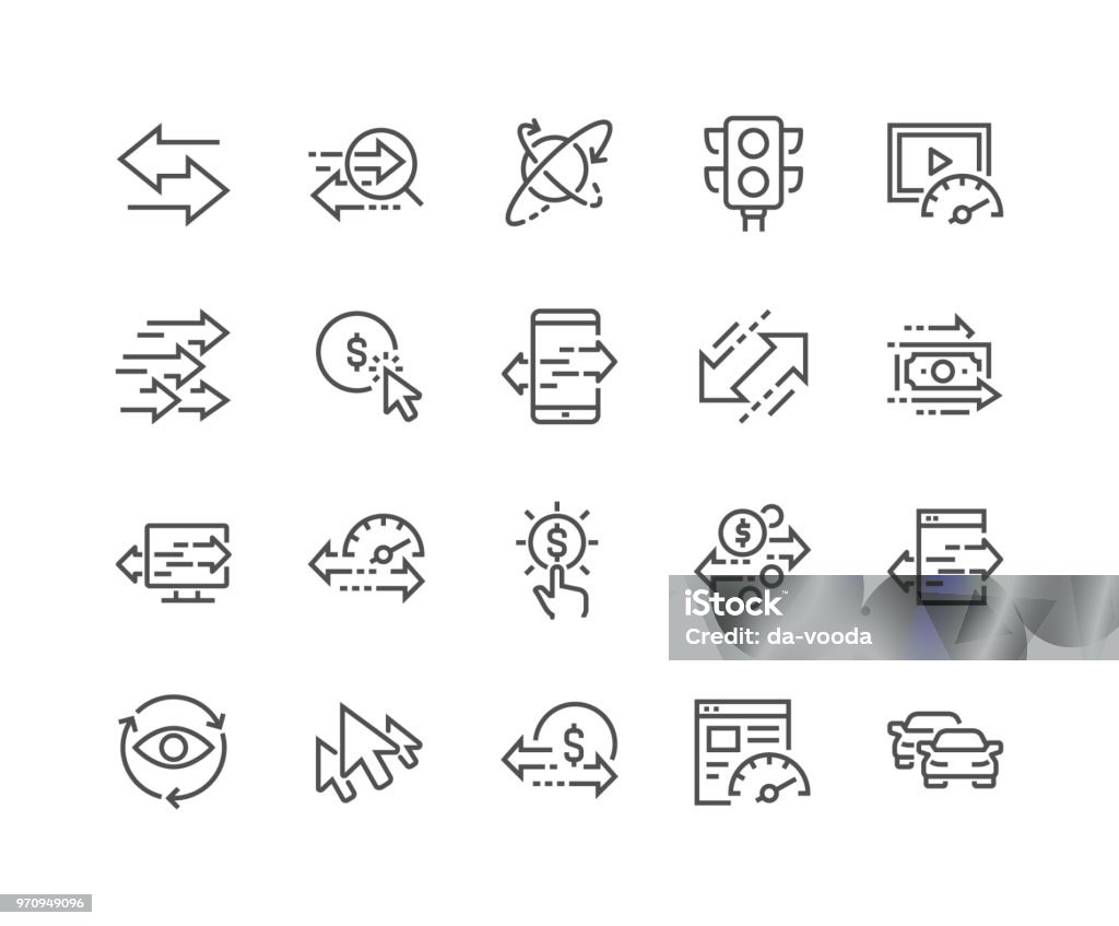 Line Traffic Icons Simple Set of Traffic Related Vector Line Icons. Contains such Icons as Pay per Click, Monetize, Traffic Speed and more. Editable Stroke. 48x48 Pixel Perfect. Icon Symbol stock vector