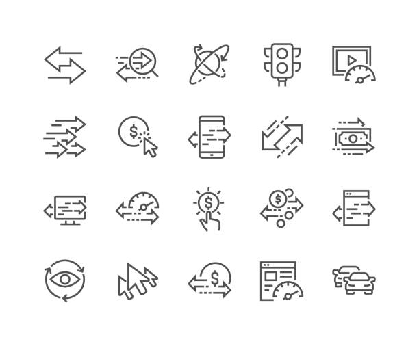 Line Traffic Icons Simple Set of Traffic Related Vector Line Icons. Contains such Icons as Pay per Click, Monetize, Traffic Speed and more. Editable Stroke. 48x48 Pixel Perfect. speed illustrations stock illustrations