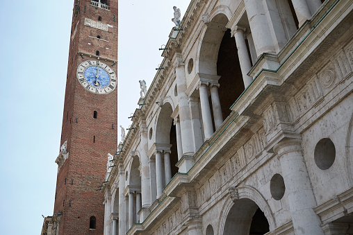Vicenza, Italy - May 26, 2018 : View of Basilica Palladiana and Torre Bissara