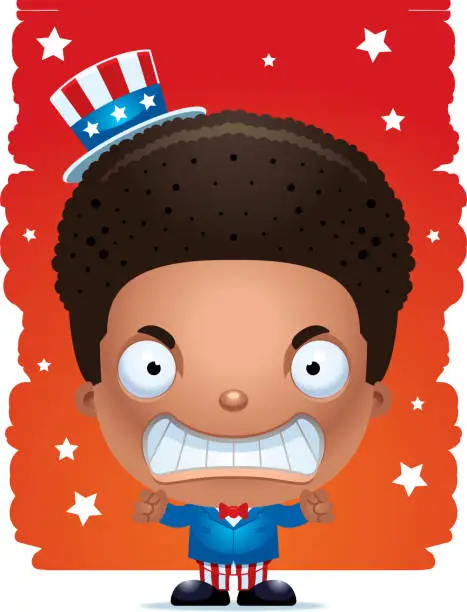 Vector illustration of Angry Cartoon Patriotic Boy