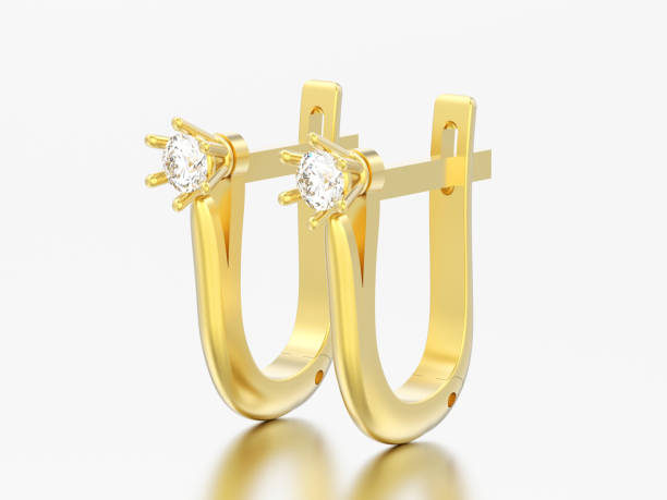 istock 3D illustration gold diamond solitaire earrings with hinged lock 970953218