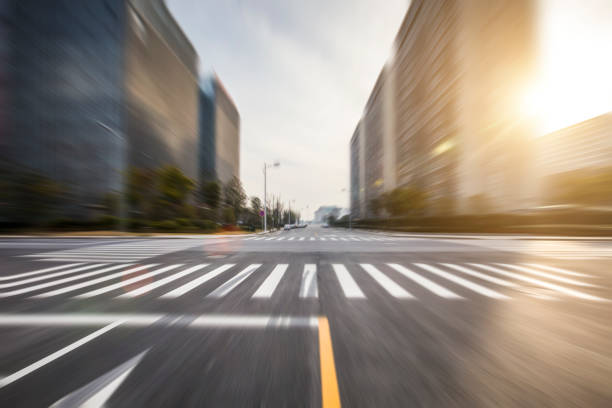 istock Panoramic skyline and modern business office buildings with empty road,empty concrete square floor 970959074