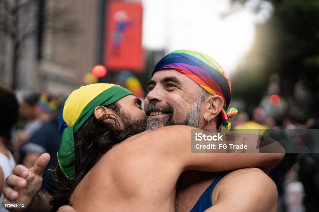 Couple on Affection moment at Street Love is in the Air Gay Person Stock Photo