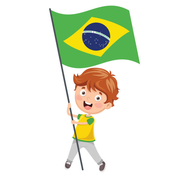 Vector Illustration Of Kid Holding Flag Stock Illustration - Download Image  Now - Brazilian Flag, Cartoon, Asia - iStock
