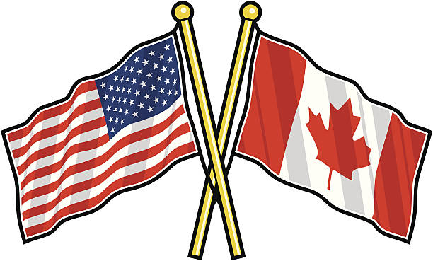ilustraciones, imágenes clip art, dibujos animados e iconos de stock de bandera estadounidense y canadiense amistad - canadian flag illustrations