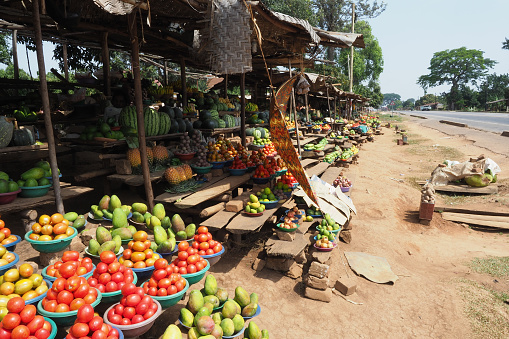 Colorful local market roadside on the way to Entebbe