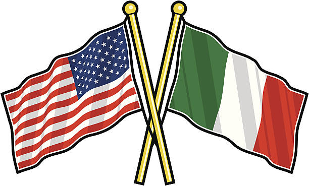 ilustraciones, imágenes clip art, dibujos animados e iconos de stock de amistad bandera italiana y estadounidense - usa european union flag trading europe