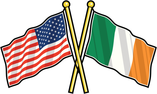 American and Irish flag standing tall. These flags are created using simple fills and outlines. 