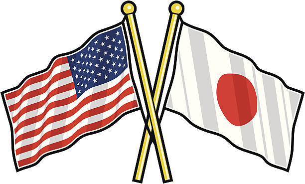 ilustrações de stock, clip art, desenhos animados e ícones de japão bandeira americana e amizade - japan japanese flag flag wind