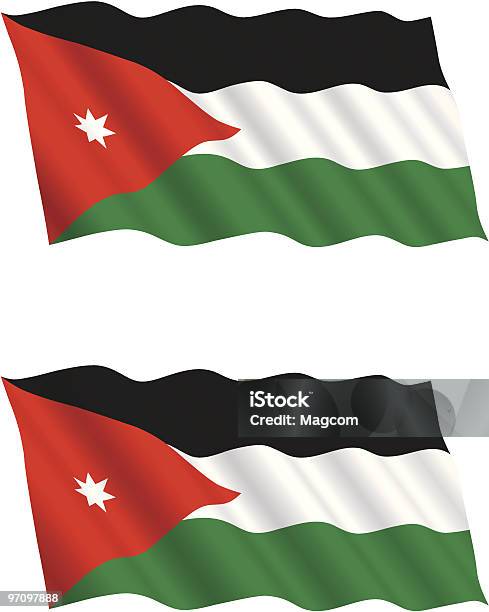 Ilustración de Bandera Jordana Ondeando En El Viento y más Vectores Libres de Derechos de Asia Occidental - Asia Occidental, Bandera, Bandera jordana