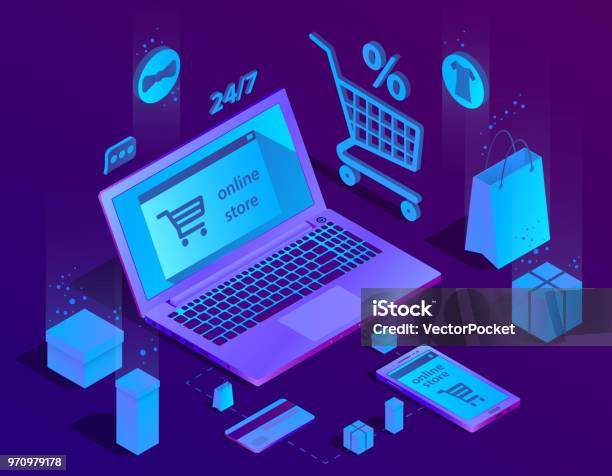 Vector 3d Isometric Ecommerce Concept Online Store Stock Illustration - Download Image Now