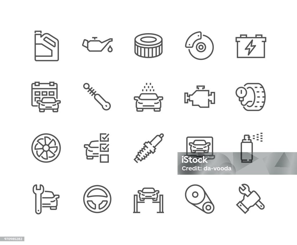Line Car Service Icons Simple Set of Car Service Related Vector Line Icons. Contains such Icons as Oil, Filter, Steering Wheel, Check List and more. Editable Stroke. 48x48 Pixel Perfect. Icon Symbol stock vector