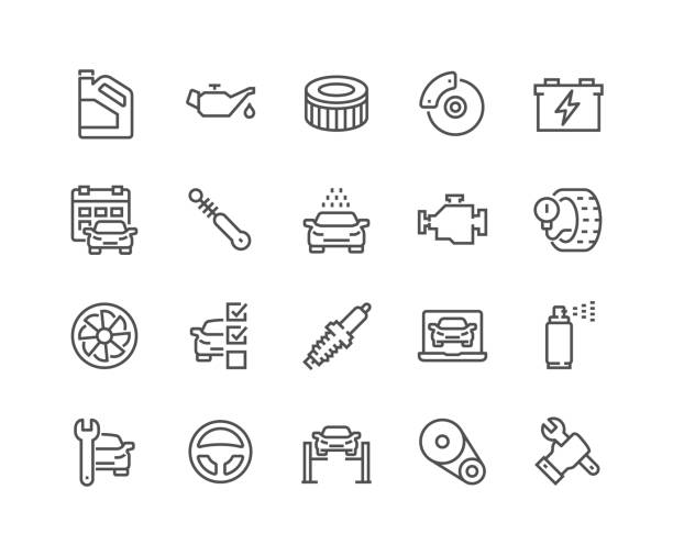 Line Car Service Icons Simple Set of Car Service Related Vector Line Icons. Contains such Icons as Oil, Filter, Steering Wheel, Check List and more. Editable Stroke. 48x48 Pixel Perfect. car icon stock illustrations
