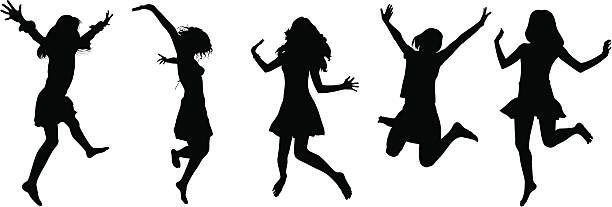 Some silhouettes of jumping people  jumping jacks stock illustrations