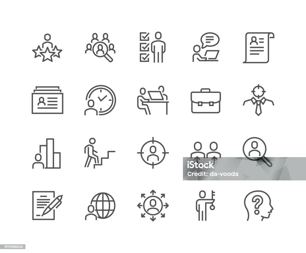 Line Head Hunting Icons Simple Set of Head Hunting Related Vector Line Icons. Contains such Icons as Job Interview, Career Path, Resume and more. Editable Stroke. 48x48 Pixel Perfect. Icon Symbol stock vector