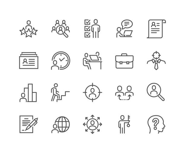 Line Head Hunting Icons Simple Set of Head Hunting Related Vector Line Icons. Contains such Icons as Job Interview, Career Path, Resume and more. Editable Stroke. 48x48 Pixel Perfect. jobs stock illustrations